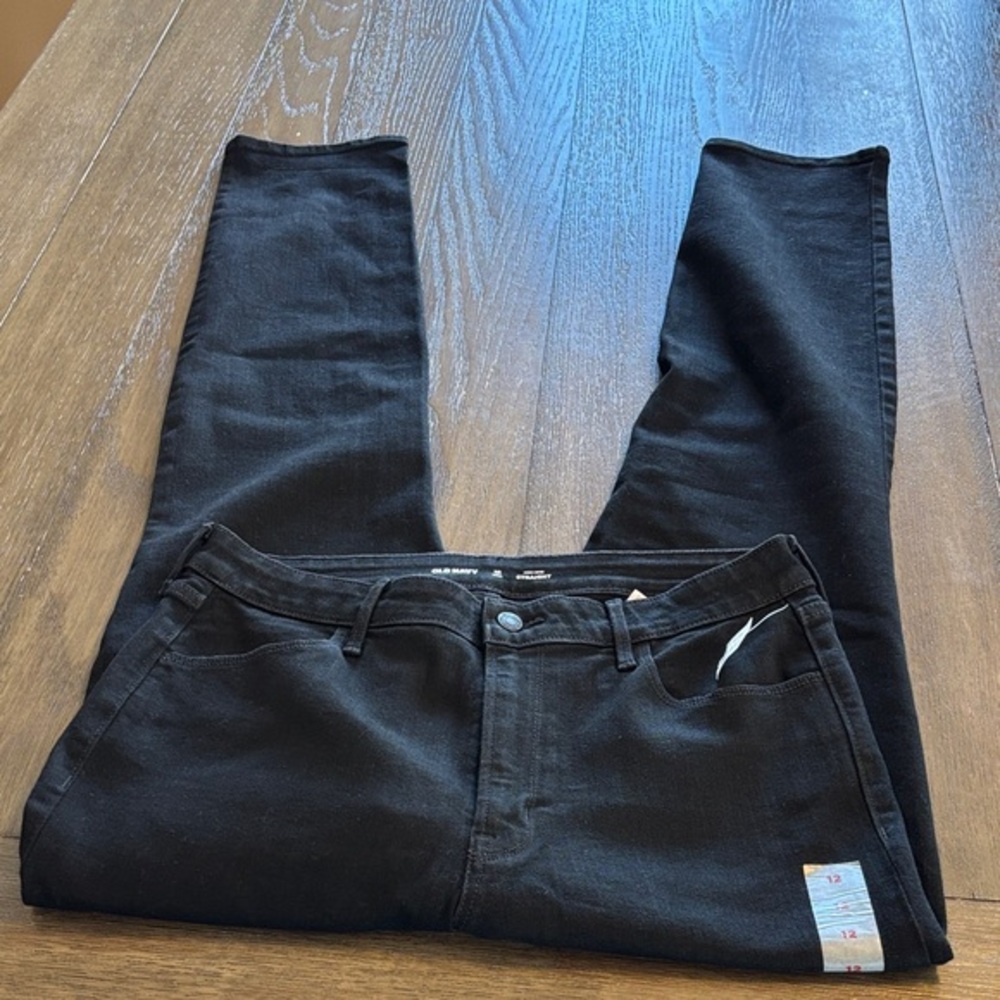 Old Navy jet black high rise straight tall button zip jeans NWT 12 tall